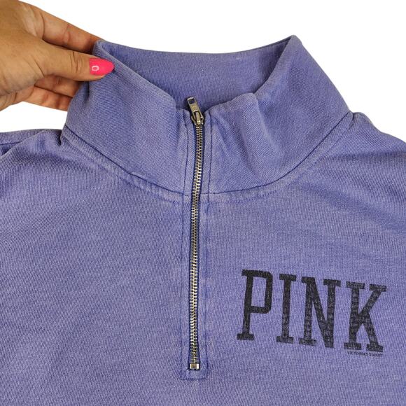 Victorias Secret Pink Sweater Medium Purple Collared Quarter Zip Periwinkle - Picture 6 of 16